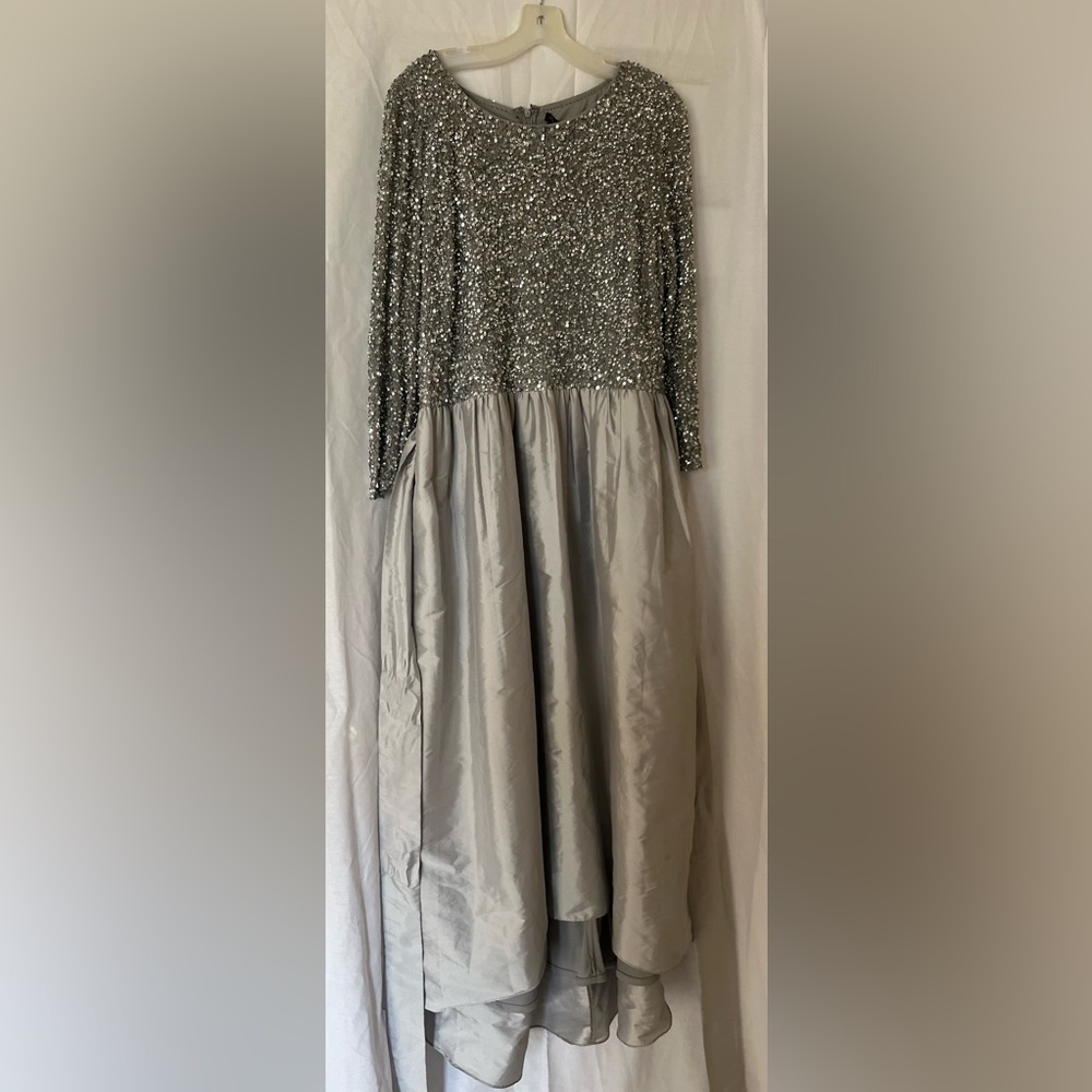 Silver Beaded Bodice Taffeta A-Line Gown